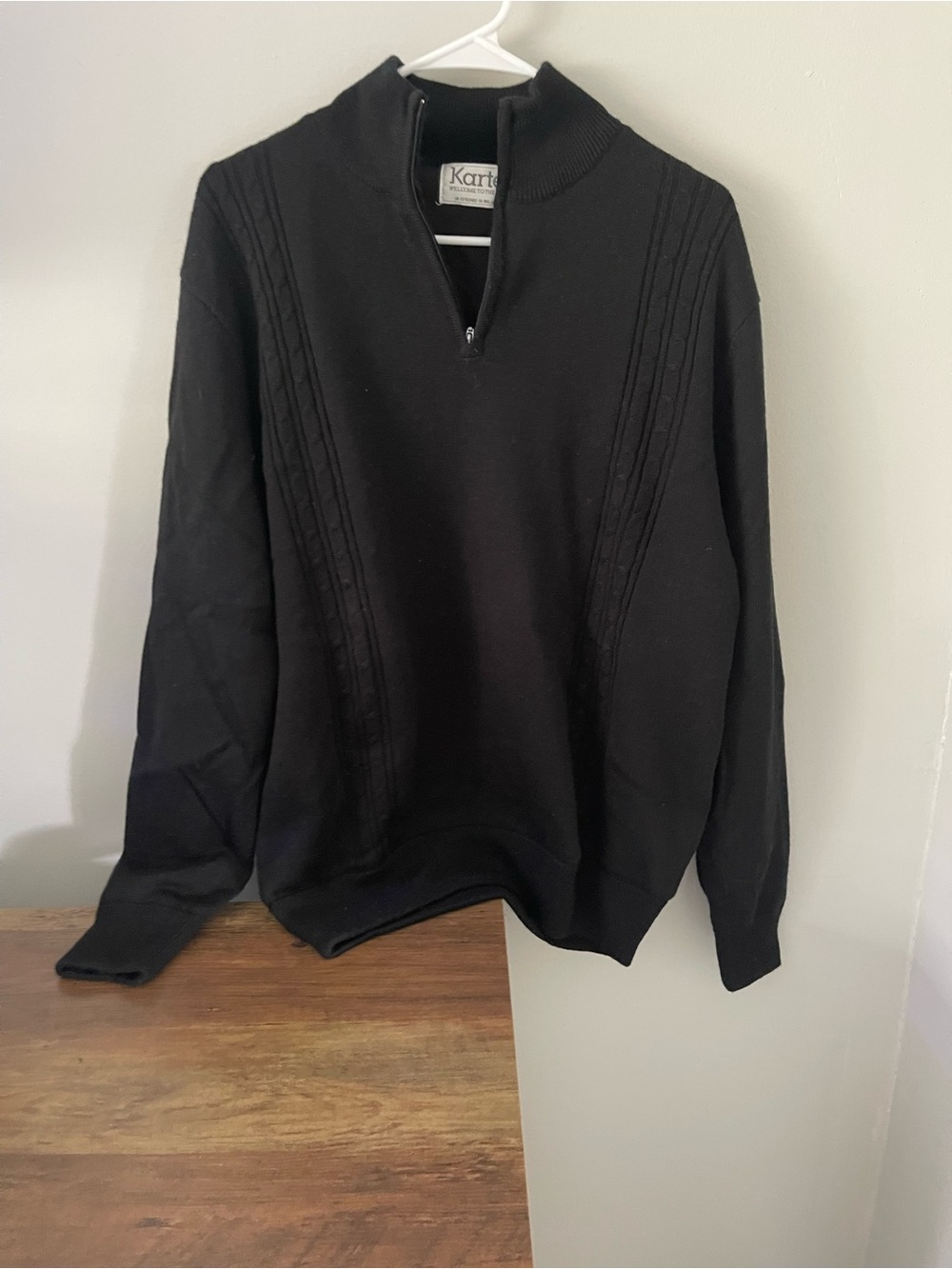 Kartell Black quarterZip-Up Cable-Panel Sweater size Large